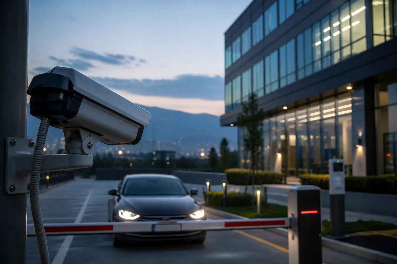 Bursa site otoparkında araç plakasını okuyan kamera ve bariyer sistemi